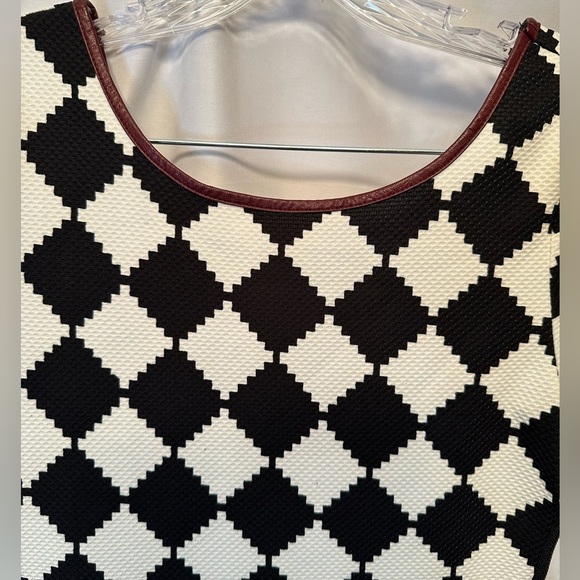 THML Black & White Diamonds Flare Knee Length Dress Cap Sleeve Size Medium - Picture 2 of 10